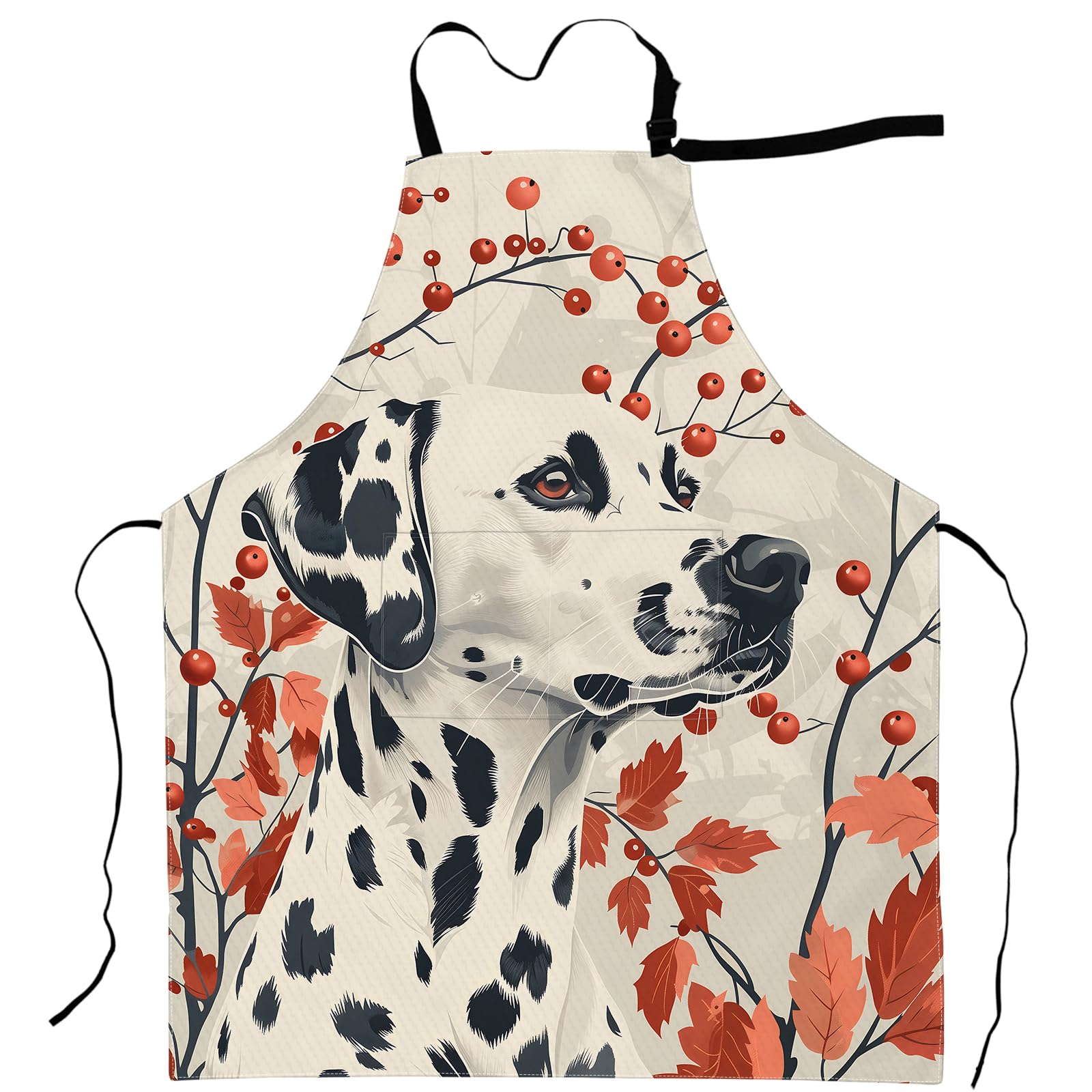 cromcu Dalmatian Apron Elegant Autumn Dog with Red Leaves and Berries Aprons