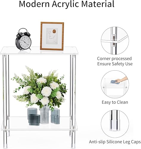 Miniatura 4 de Bkemiy Clear Acrylic Side Table Set of 2, 2-Tier End Table for Living Room, Small Modern Bedside Tables Nightstand for Bedroom, Home Decor Accent