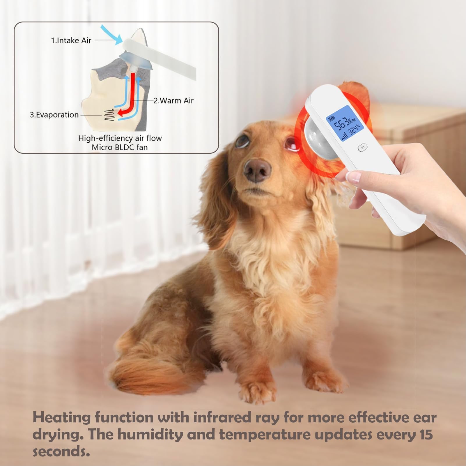dsheng Deshumidificador de Oídos para Mascotas, Secador de Oídos para Perros Portátil de Secado Rápido, Dispositivo para el Cuidado de la Salud del Oído de Mascotas Después del Baño,