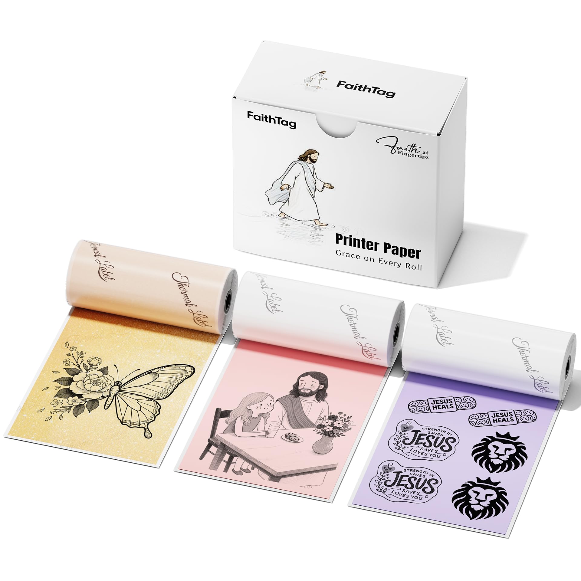 FaithTag 3 Rolls Self-Adhesive Multicolor Thermal Sticker Printer Paper for FP31 & Other Mini Sticker Printers, 80mm X 3.5m for Bookmarks, Study Notes, Texts, 3-Rolls Multicolor