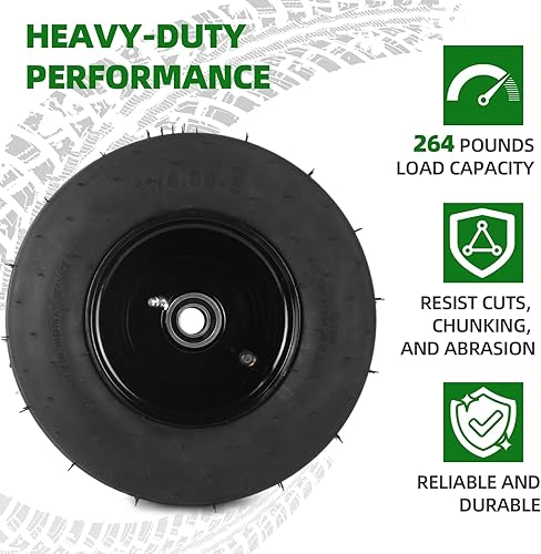 Miniatura 4 de AR-PRO Paquete de 2 neumáticos y ruedas de 11 x 4.00-5, neumático de cortacésped 11x4-5 (4 capas) y llanta con tubo, cubo centrado de