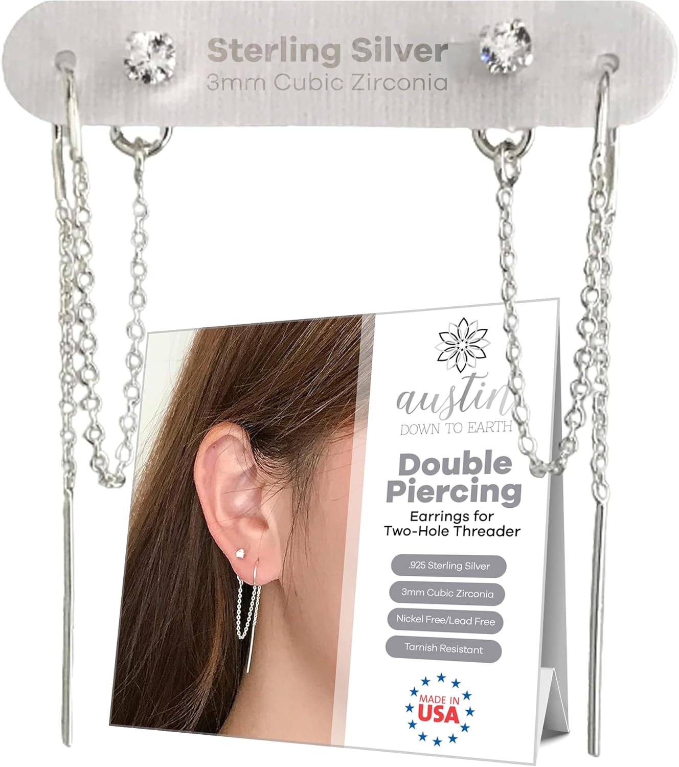 14k Gold Filled Double Piercing Earrings Two Hole Earrings Cz Threader Earrings For Women Chain Earrings Set Boho Jewelry Cubic Zirconia