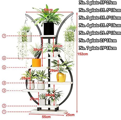 Miniatura 2 de Soporte de metal para flores de 6 niveles, estante para plantas, para interiores, exteriores, balcón, jardín (H 21.7 x 9.8 x 59.8 in)