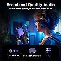 Vista 5 de MAONO Micrófono inalámbrico para PC, micrófono condensador de transmisión de juegos con cambio de voz AI de software, cancelación de ruido de 3