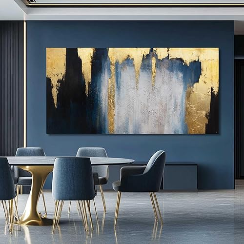 Miniatura 4 de MLART99 Pósteres de arte abstracto azul y blanco para pared, pintura dorada para oficina en casa, 29 x 58 pulgadas, impresiones de pared de gran