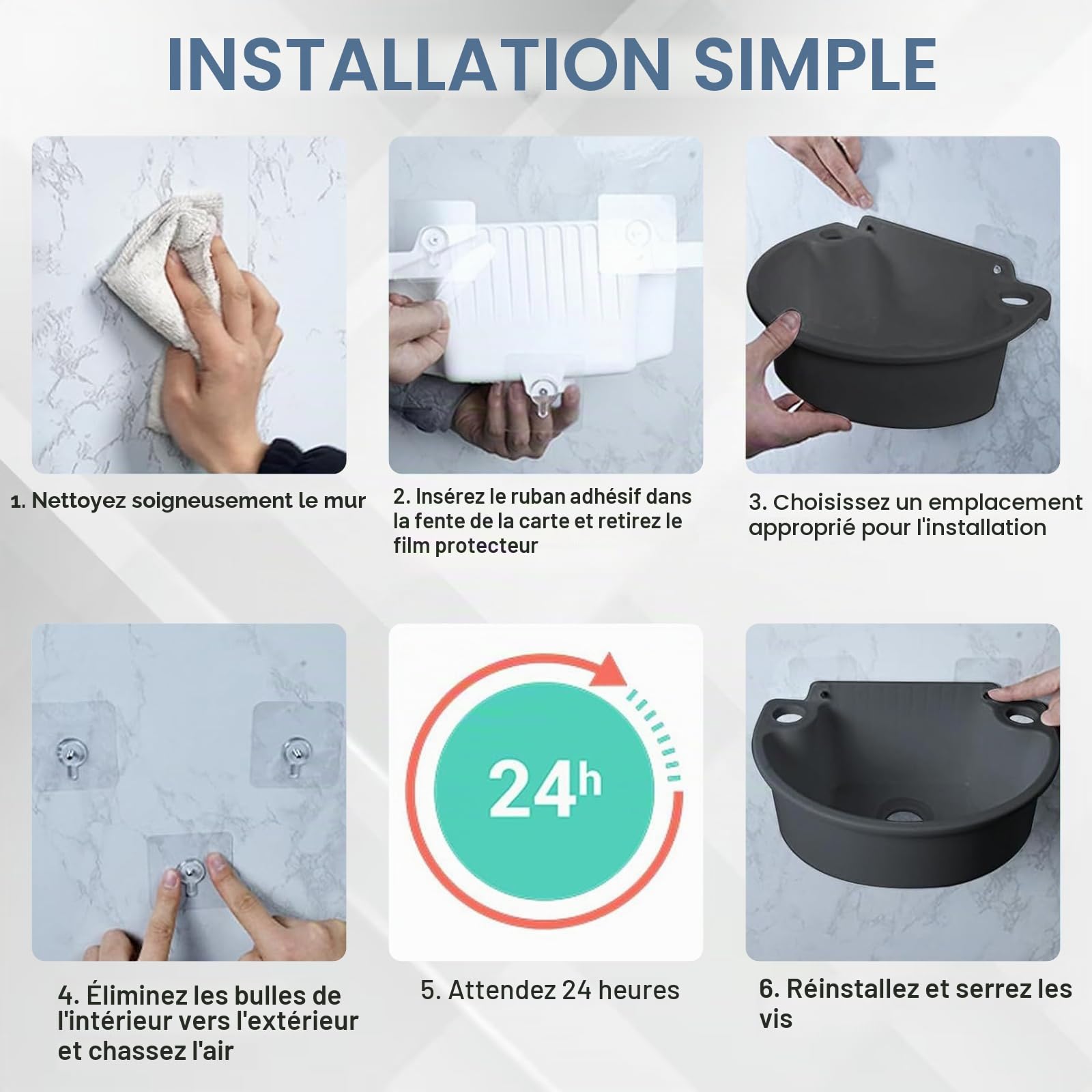 Lavabo en plastique, pour camping, lavabo, simple, en plastique, avec tuyau et bouchon de vidange, pour jardin, garage, cave, camping-car, chantiers de construction (noir)