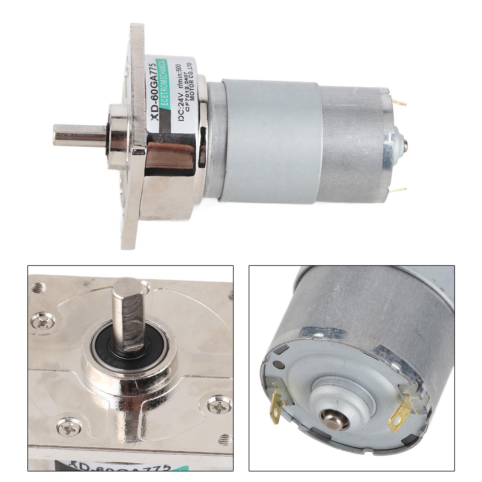Motore a corrente continua, 12 V / 24V motore in metallo Motoriduttore a velocità regolabile 10-600rpm 35W CW/CCW Motore a bassa velocità(24 V 500 giri/min)