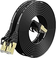 Vista 1 de Cable blindado Cat 7 para conexión de Ethernet (cable de la más alta velocidad), plano, tiene un conector RJ45 a prueba de enganche, para módem