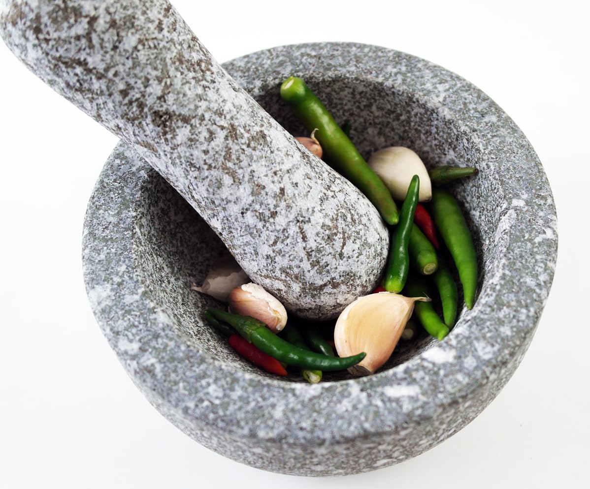 Juego de molcajete de piedra natural de 12,7 cm, capacidad de 1,5 tazas: 12,5 cm, mortero y mortero de granito para guacamole, molinillo para especias, condimentos, hierbas, especias, ajo, cocina,