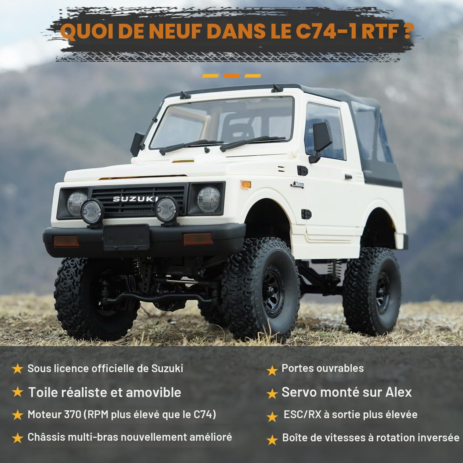 ARRIS Crawler RC 1/10, WPL C74-1 Jimny JA11 4x4 Camion Tout-Terrain Télécommandé, Pickup RC 4WD pour Adultes