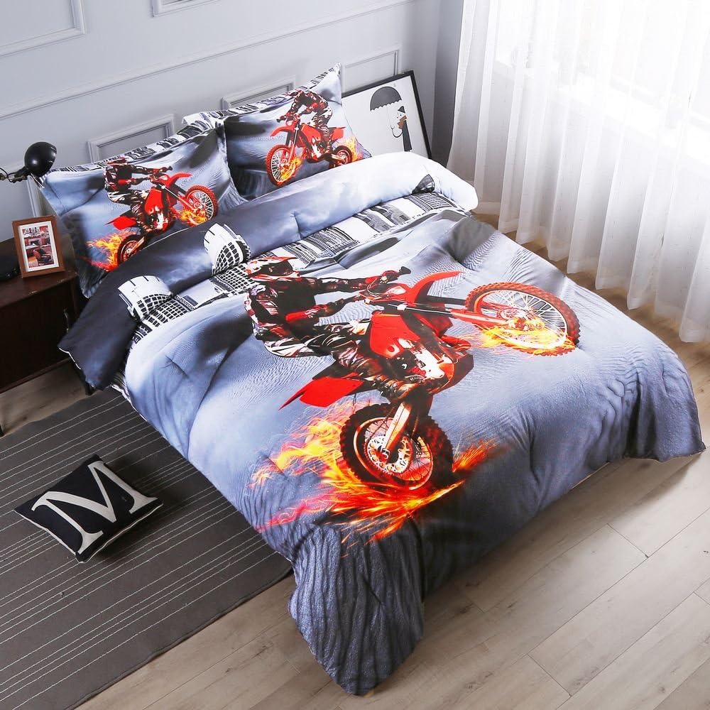 Dirt Bike Comforter Sets Queen Size Racing Motocross Sports Extreme Theme Bedding Sets for Boys - Image 2