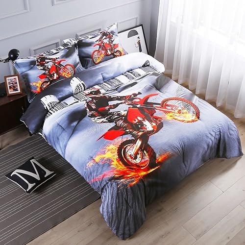 Miniatura 2 de Juegos de edredón de motocross tamaño Queen Racing Motocross Sports Extreme Theme Ropa de cama para niños
