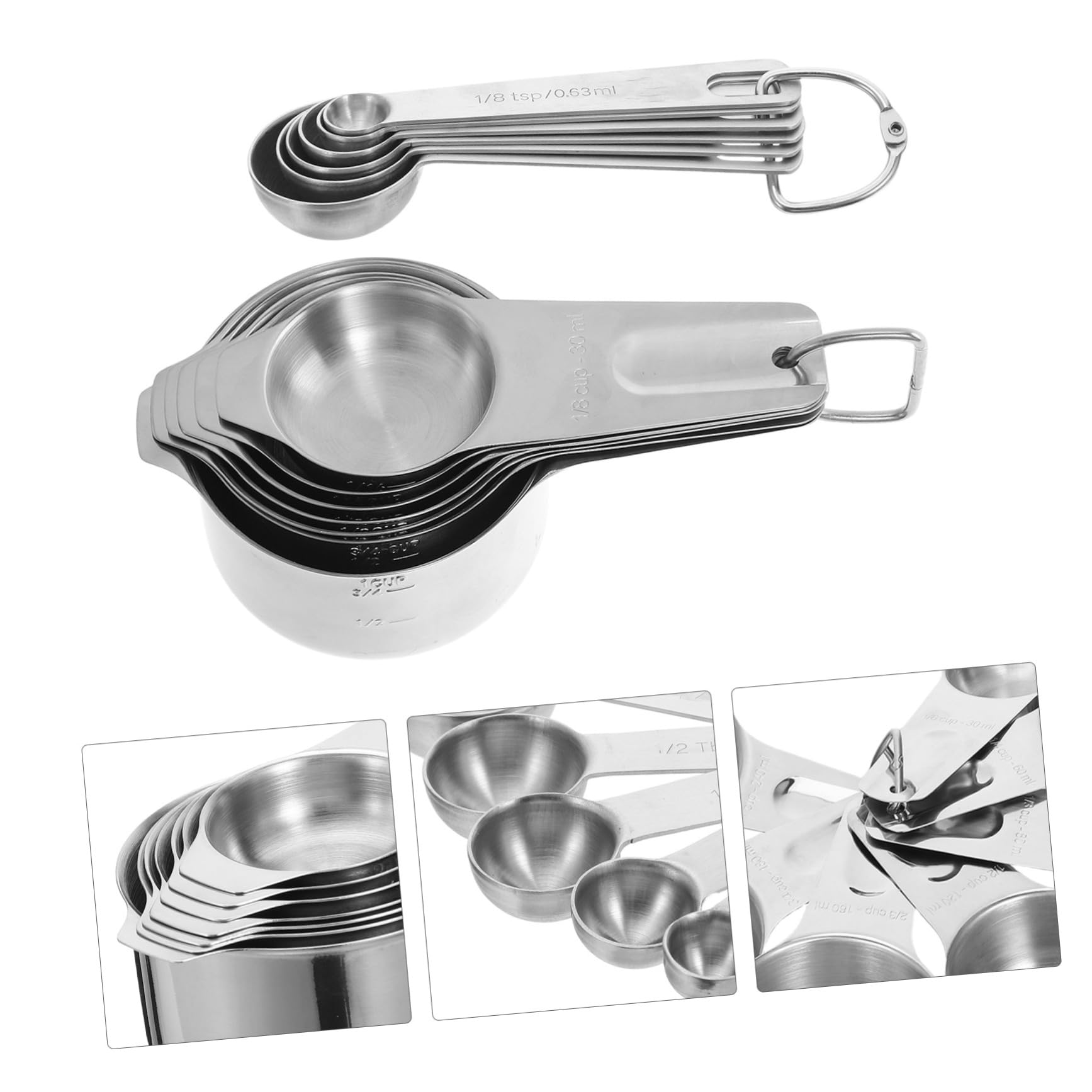 Zerodeko 2sätze Edelstahl Küchenlöffel Set mit Messbechern und Messlöffeln für Kochen und Backen Stapelbar und Platzsparend für Ordnung Küche