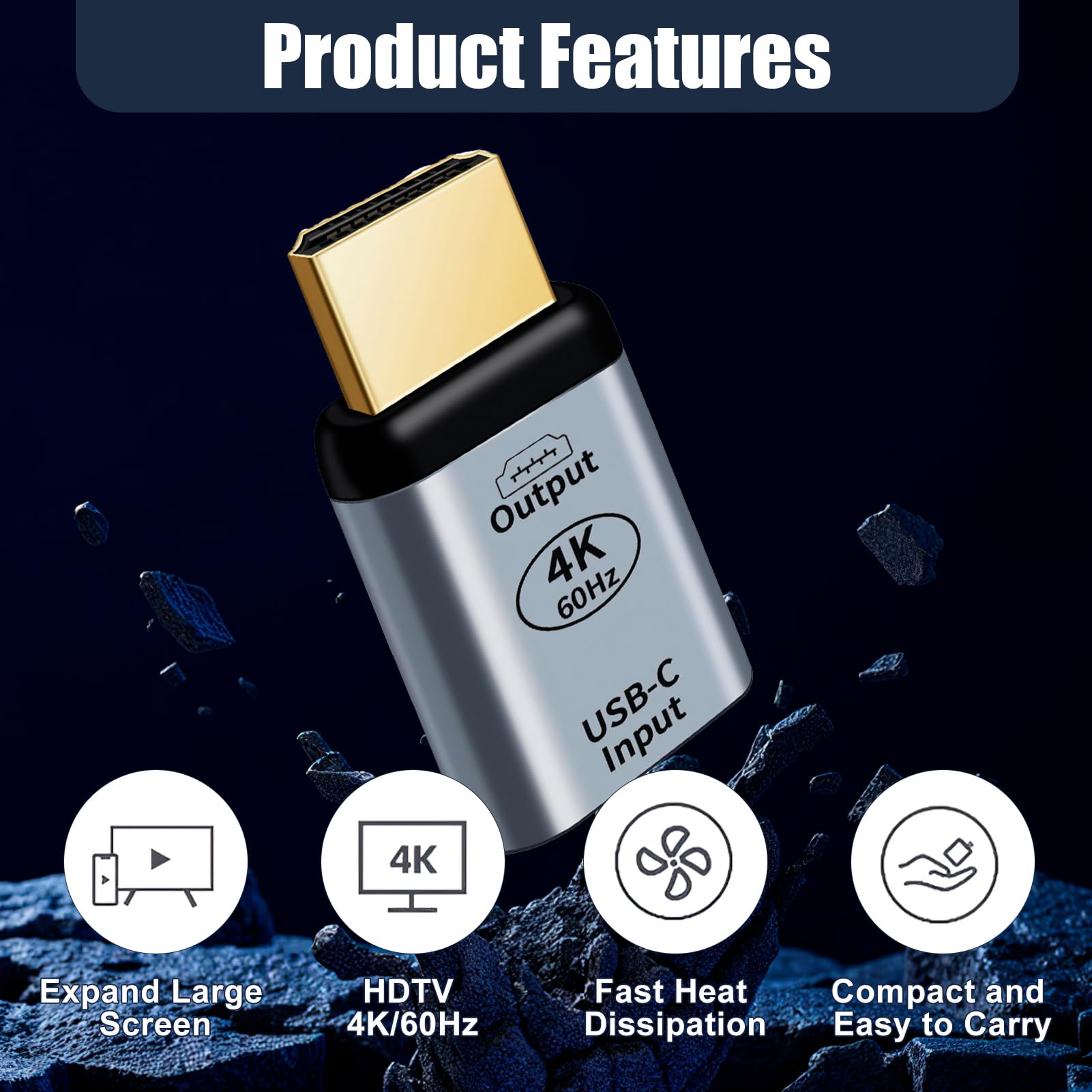 Basesailor USBC Bus to HDMI Plug Cable Adapter, USB Type C 3.1 Input to HDMI Output Converter, 4K 60Hz USBC Thunderbolt 3 Adapter for New MacBook Pro, Mac Air, Chromebook Pixel and More