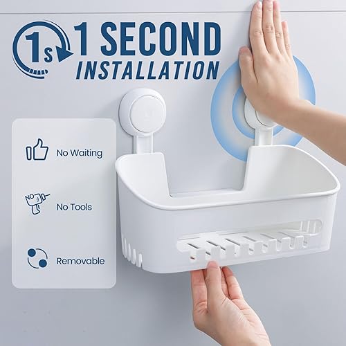 Miniatura 2 de Organizador de ducha con ventosa, organizador de baño sin perforaciones, estante extraíble para ducha interior, almacenamiento resistente al agua