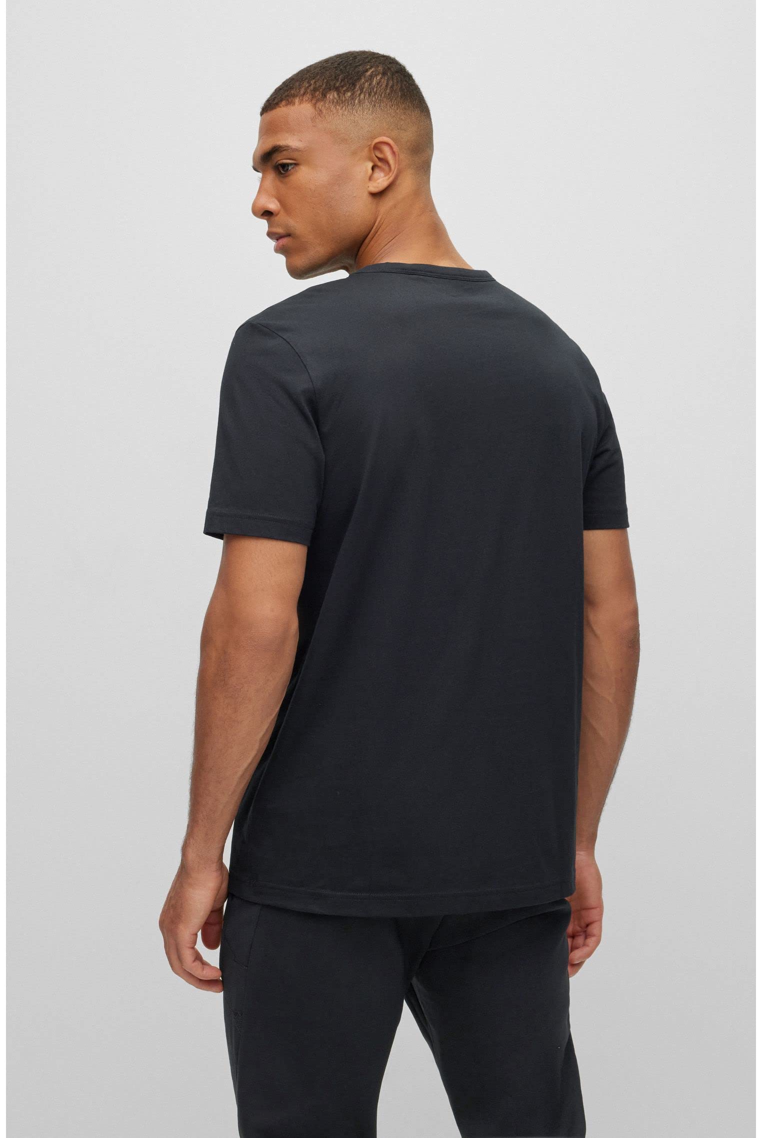 BOSS Męski t-shirt z bawełny organicznej z okrągłym dekoltem i zakrzywionym logo, czarny, S