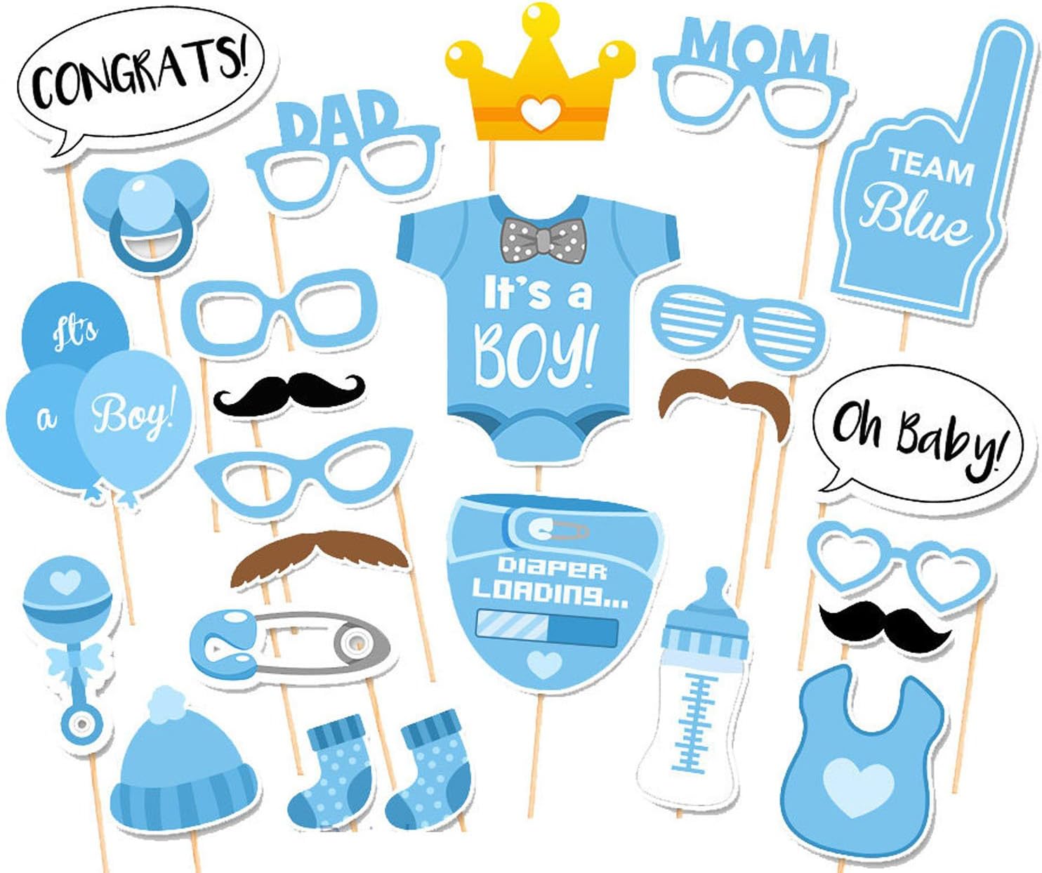 Istloho 25 in 1 Baby Shower Photo Props Party Decorations Baby Bottle Masks Photo Booth Props, it is a boy