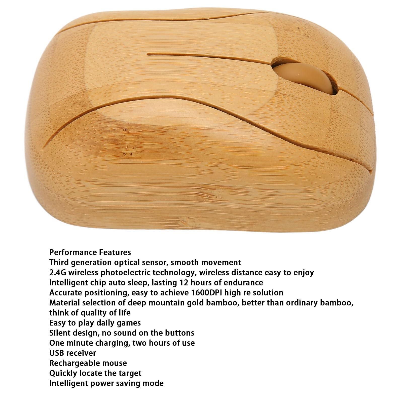 Ratón Inalámbrico de Madera de bambú Creativo, Ratón Práctico para Computadora Portátil de Oficina de Negocios, 3 Niveles de dpi de Ajuste, 800-1200-1600 dpi, para Trabajo,