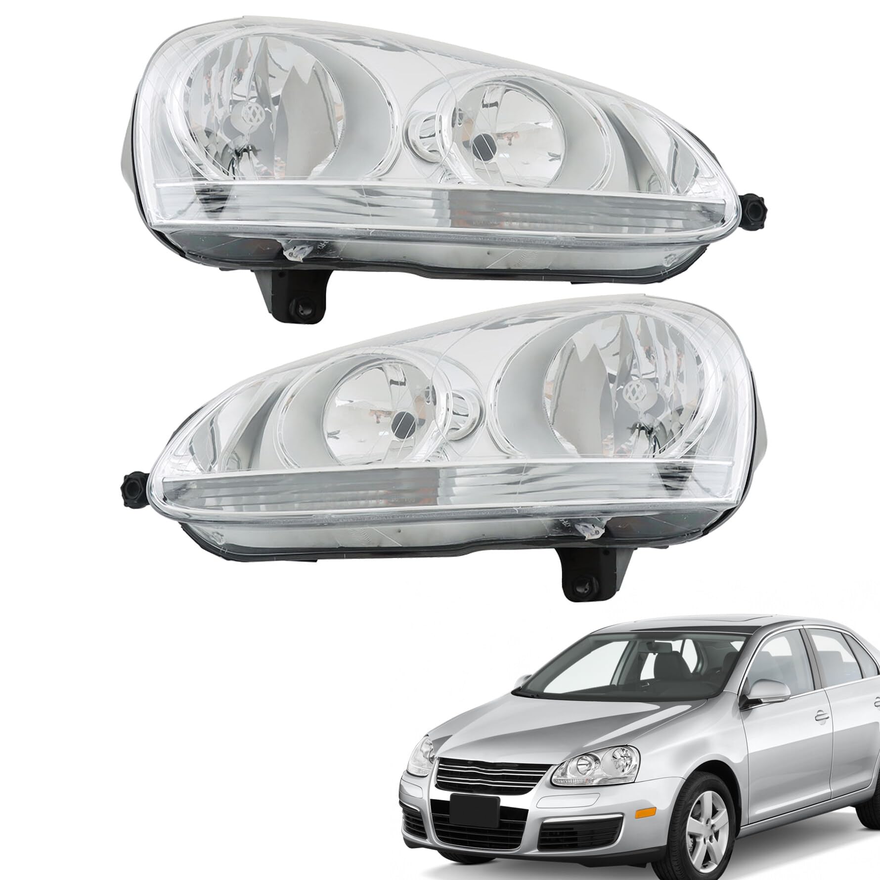 Photo 1 of munirater 1 Pair Headlights for 2006 2007 2008 2009 GTI/Rabbit Headlamp Halogen Chrome Driver & Passenger Side 1K6941005S | 1K6941006 |