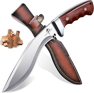 Purple Dragon Outdoor Messer Survival - Großes Messer Feststehende Klinge mit Lederscheide, Scharfe Camping Messer mit Holzgriff, Full Tang Machete, Geschenke für Männer
