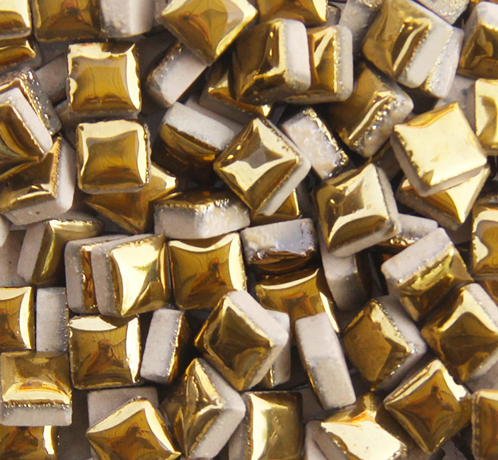 PINUO&KE 200 Pieces / 200 g Square Shapes 1x1 cm Square Ceramic Mosaic Mosaic Tiles for Crafts, Colorful Stained Glass Pieces for Mosaic Projects - Gold Gold 200g