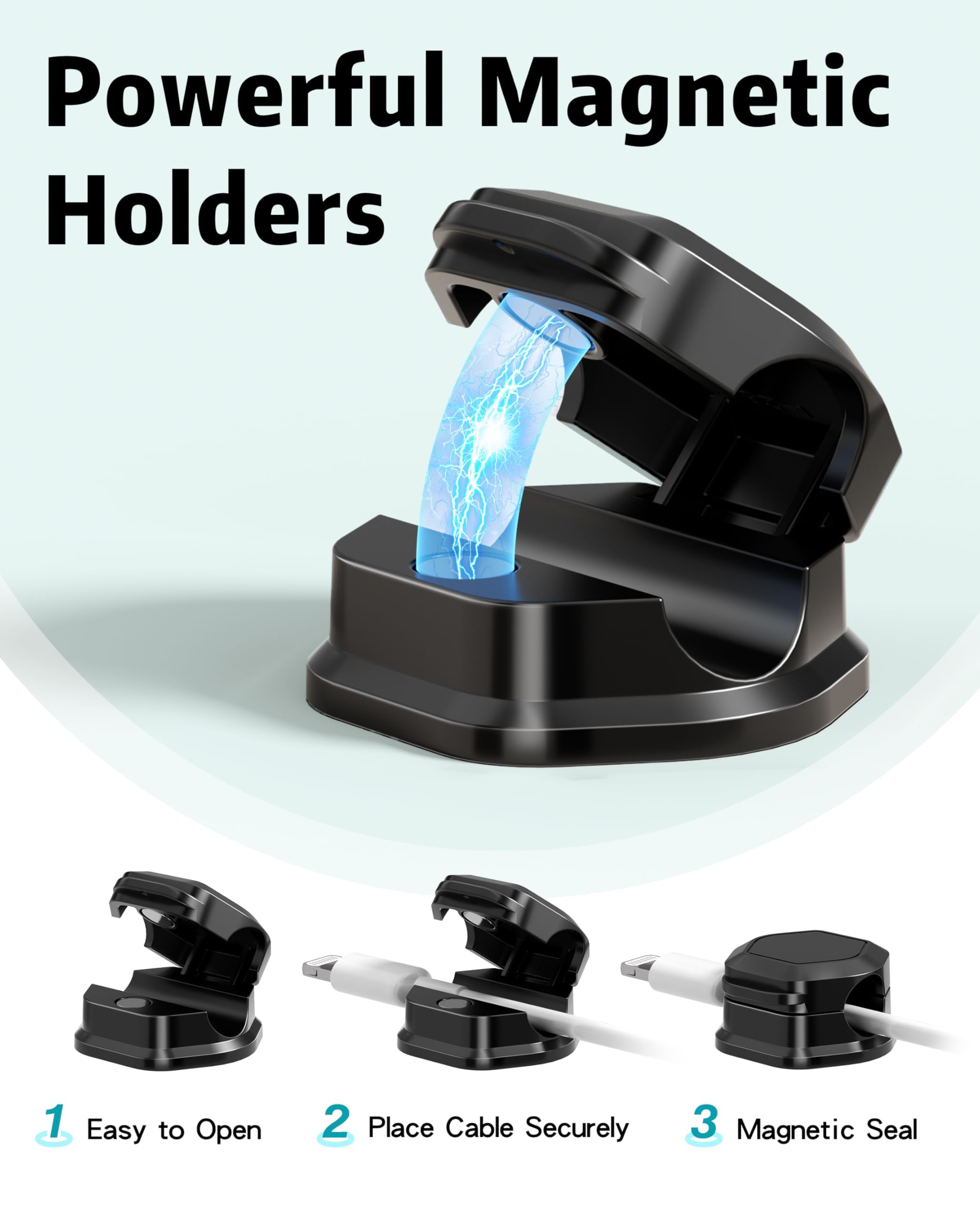 Confezione da 8 clip magnetiche per cavi, organizer per cavi, supporto adesivo per cavi sotto la scrivania, per casa, ufficio, scrivania, telefono, auto, scrivania, comodino, armadio
