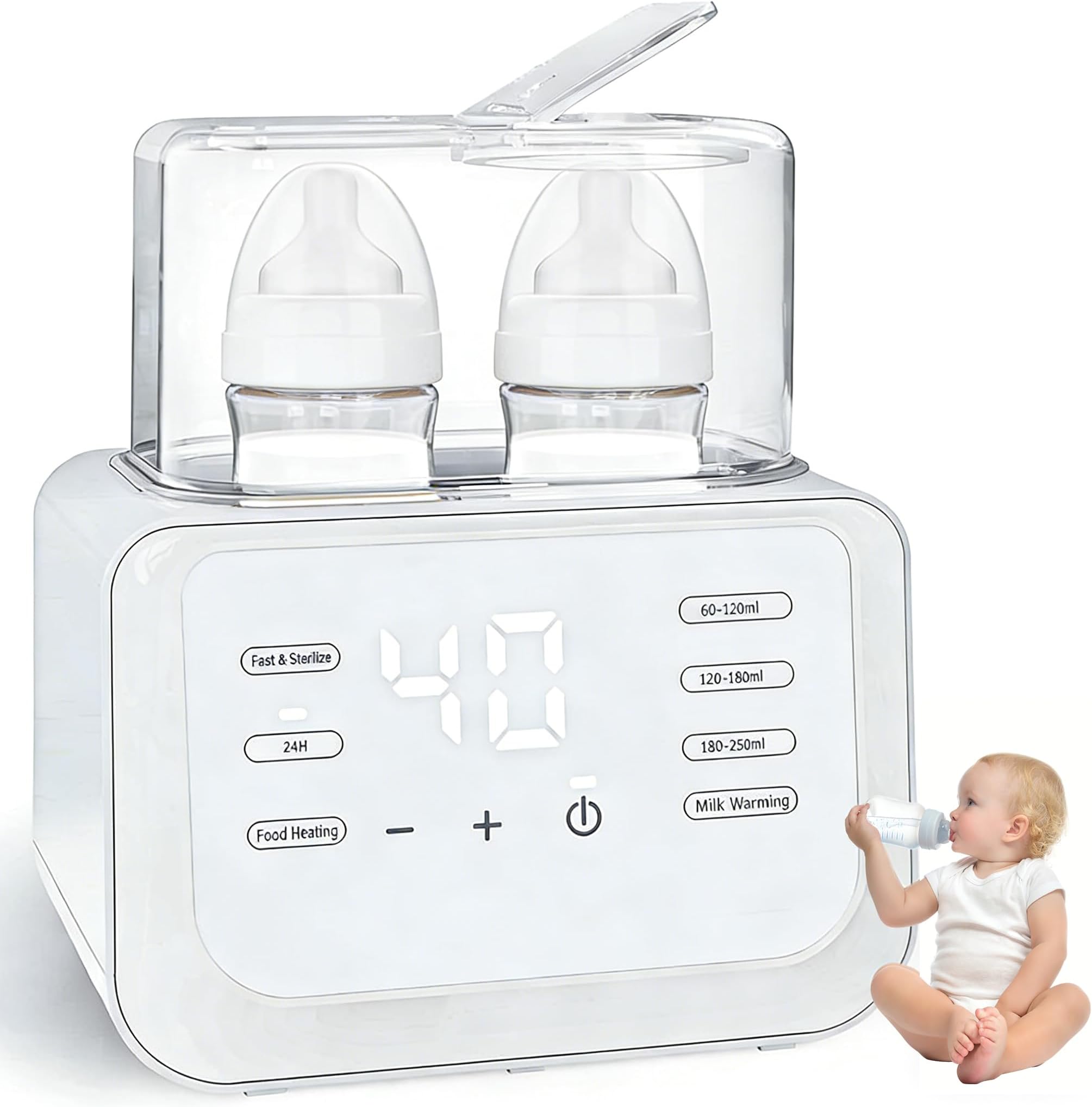 Bottle Warmer for Babies Milk Electric 8 in 1 Sterilizer for Feeding Bottles with 3-7 Mins Fast Warming, 24H Keep Warm Food Heating Timer Adjustable Temp Baby Bottle Sterilizer Machine