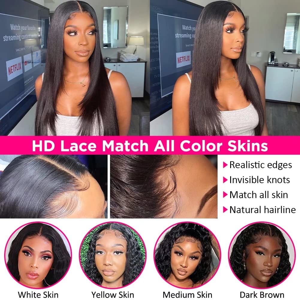 Pelucas Mujer Pelo Natural Humano 13x4 Hd Transparent Lace Front Human Hair Wig Straight Peluca Negra Larga for Black Women 20 Pulgadas (50 cm)