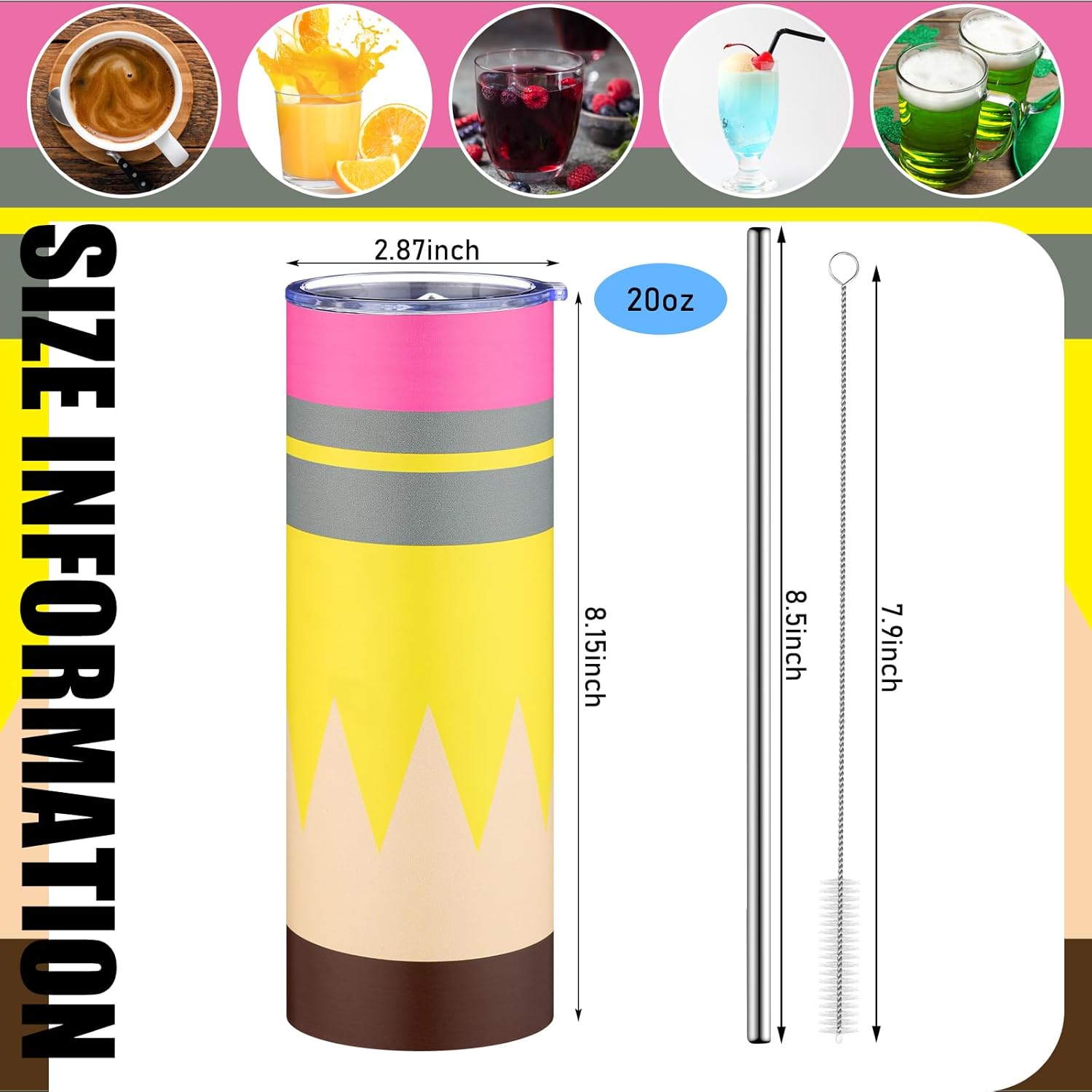 Geiserailie 6 Pcs Teacher Appreciation Gifts Graduation Gifts for Teachers 20 oz Stainless Steel Tumbler with Lid Straw Kindergarten Preschool Teachers Coffee Mug for Graduation Birthday Party Favors - Image 2