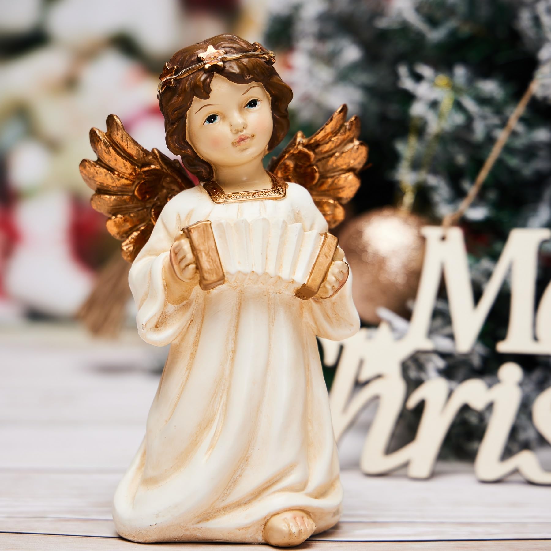 Floryden Christmas Angel Figurine Play The Accordion Decor. Light