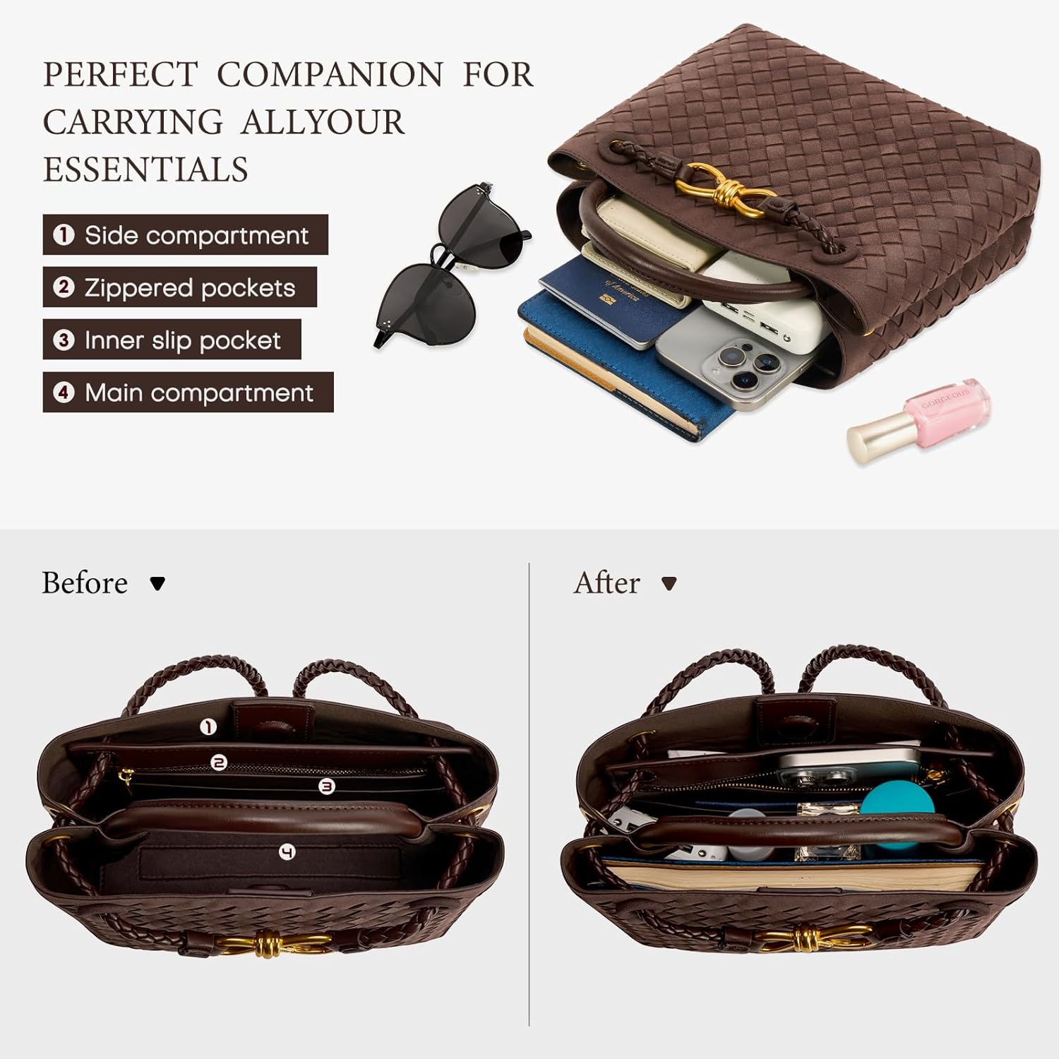 Woven Tote Bag for Women Leather Shoulder Handbag Designer Top Handle Purses - Image 5