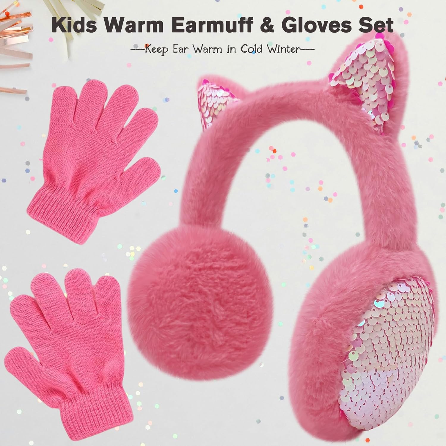 Mei MACLEOD Girls Earmuffs Knit Winter Ear Muffs Gloves Set for Kids Boys Cold Weather Ear Warmer - Image 5