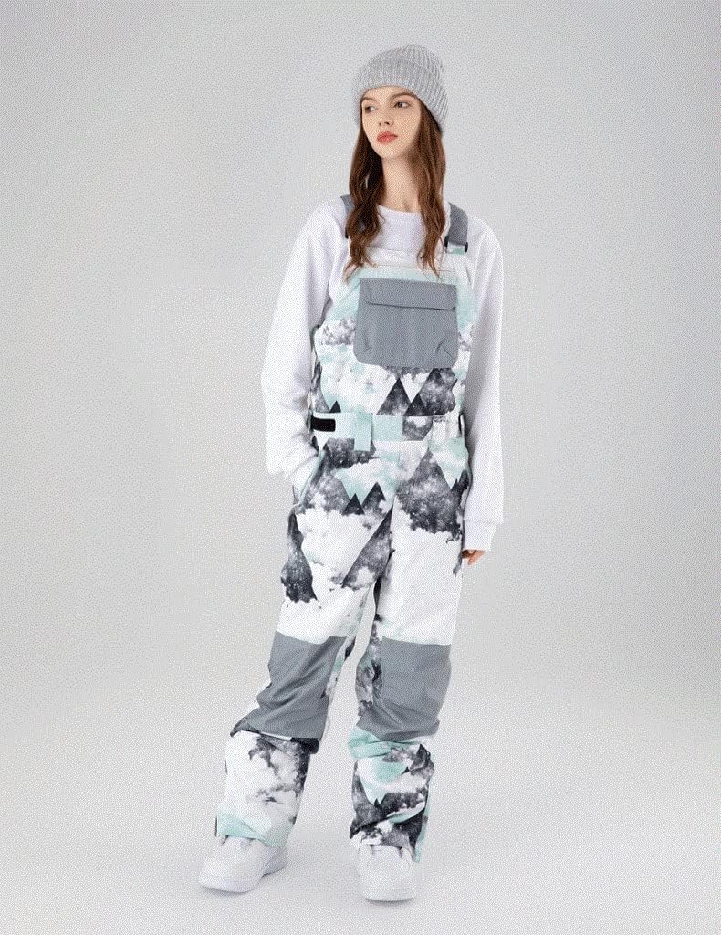 WOWULOVELY Women's Men's Windproof Ski Bib Insulated Snow Bib Overalls Winter Waterproof Snowboarding Pants with Pockets