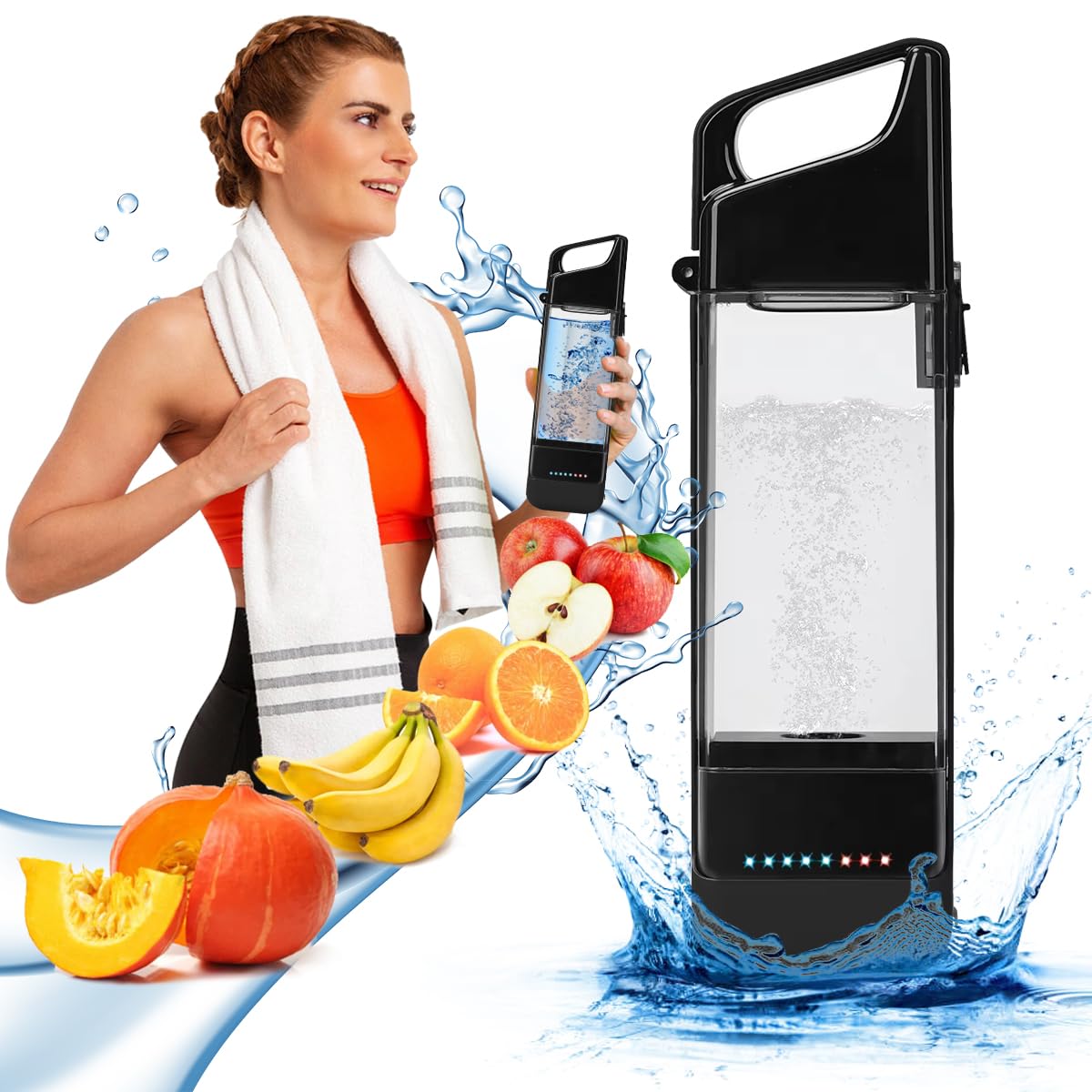 Hydrogen Water Bottle, Rechargeable Hydrogen Water Generator with SPE and PEM Technology, Portable Hydrogen-Rich Water Glass Cup Ionizer for Home and Fitness, Daily Hydration (Black)