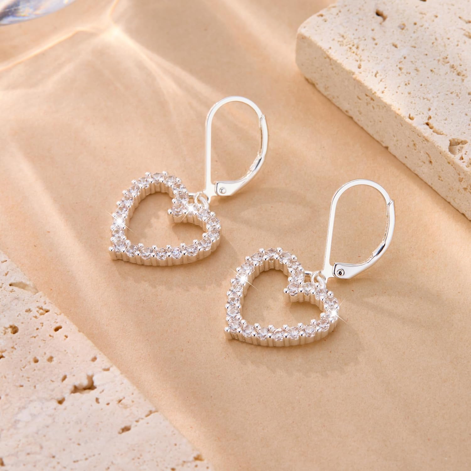 925 Sterling Silver Heart Dangle Earrings, Hypoallergenic Gold ALEXCRAFT Dangling Drop Earring for Women Leverback Cubic Zirconia Hearts Shaped Earing of Valentine - Image 6
