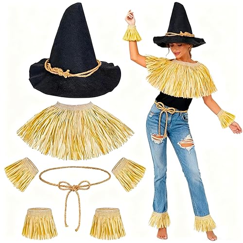 7pcs Classic Storybook Scarecrow Costume Accessories Set – Pointed Hat