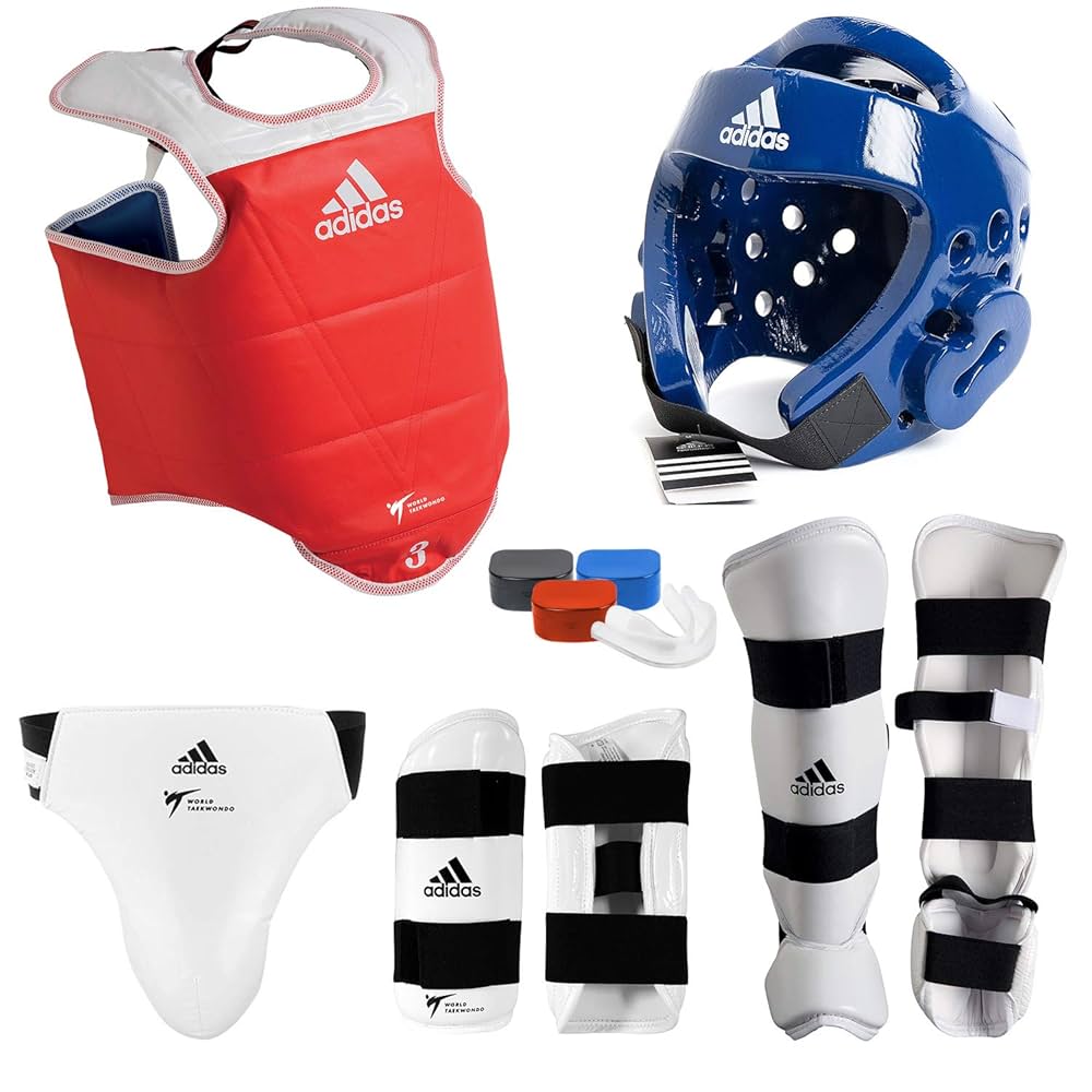 TAEKWO ADIDAS COMPLETE TAEKWONDO SPARRING GEAR SET WITH SHIN INSTEP