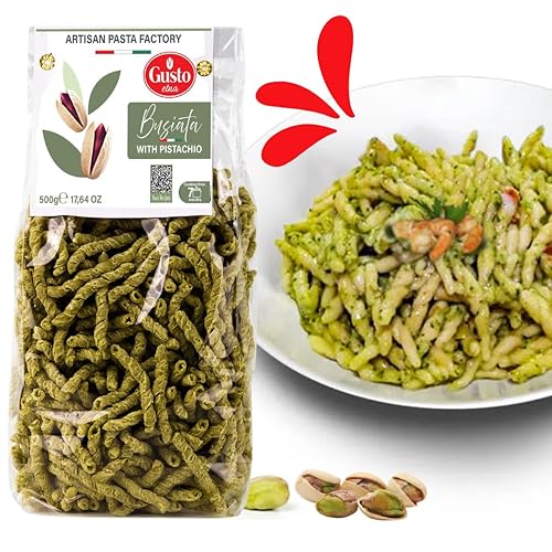Miniatura 4 de GUSTO ETNA Pasta Busiata de Pistacho, Pasta Espiral (17.64 oz), Pasta Italiana Artesanal Busiate, Producto de Italia, Sin OGM