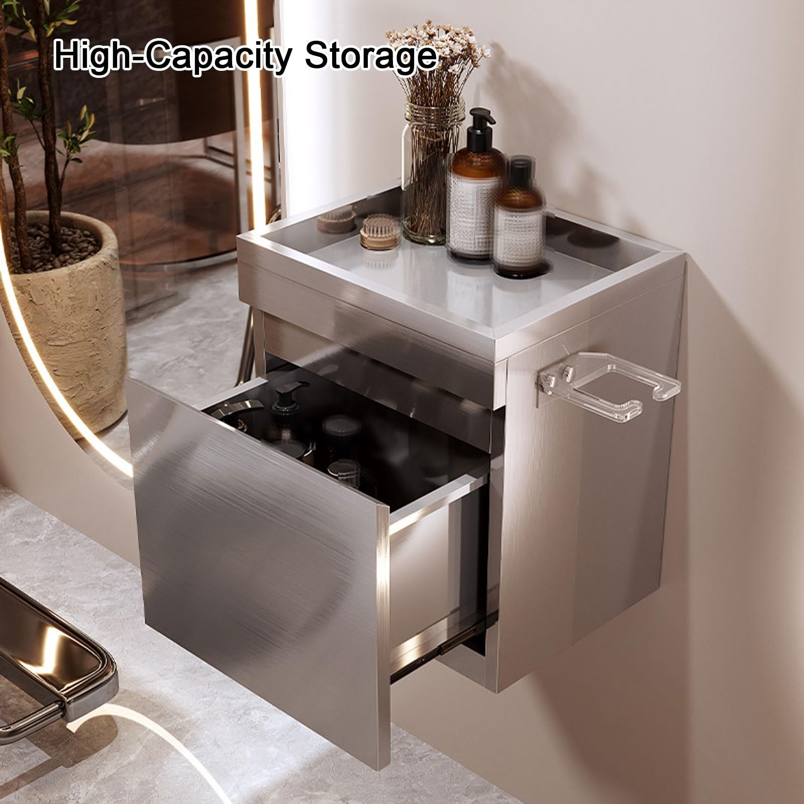 Baúl de herramientas con cajones, armario de pared de acero inoxidable con soporte para secador de pelo, ideal para baño, taller en casa, cocina y garaje