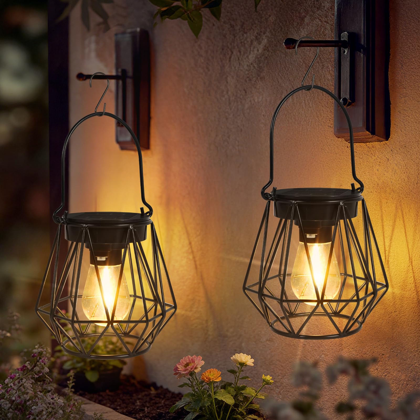 Dehobo Solarlampen für Außen Garten Hängend 2 Stück, Solarlaterne IP65 Wetterfest Solar Laterne, Retro Solar Laternen Warmweiß, Solarlampen Diamant für Draußen, Garten, Balkon, Outdoor, Terrassen