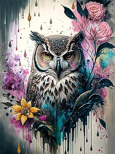 YPF Diamonds - Pintura de diamantes para adultos, diseño de búho de flores 5D, juego de pintura de gemas florales para bricolaje, decoración de