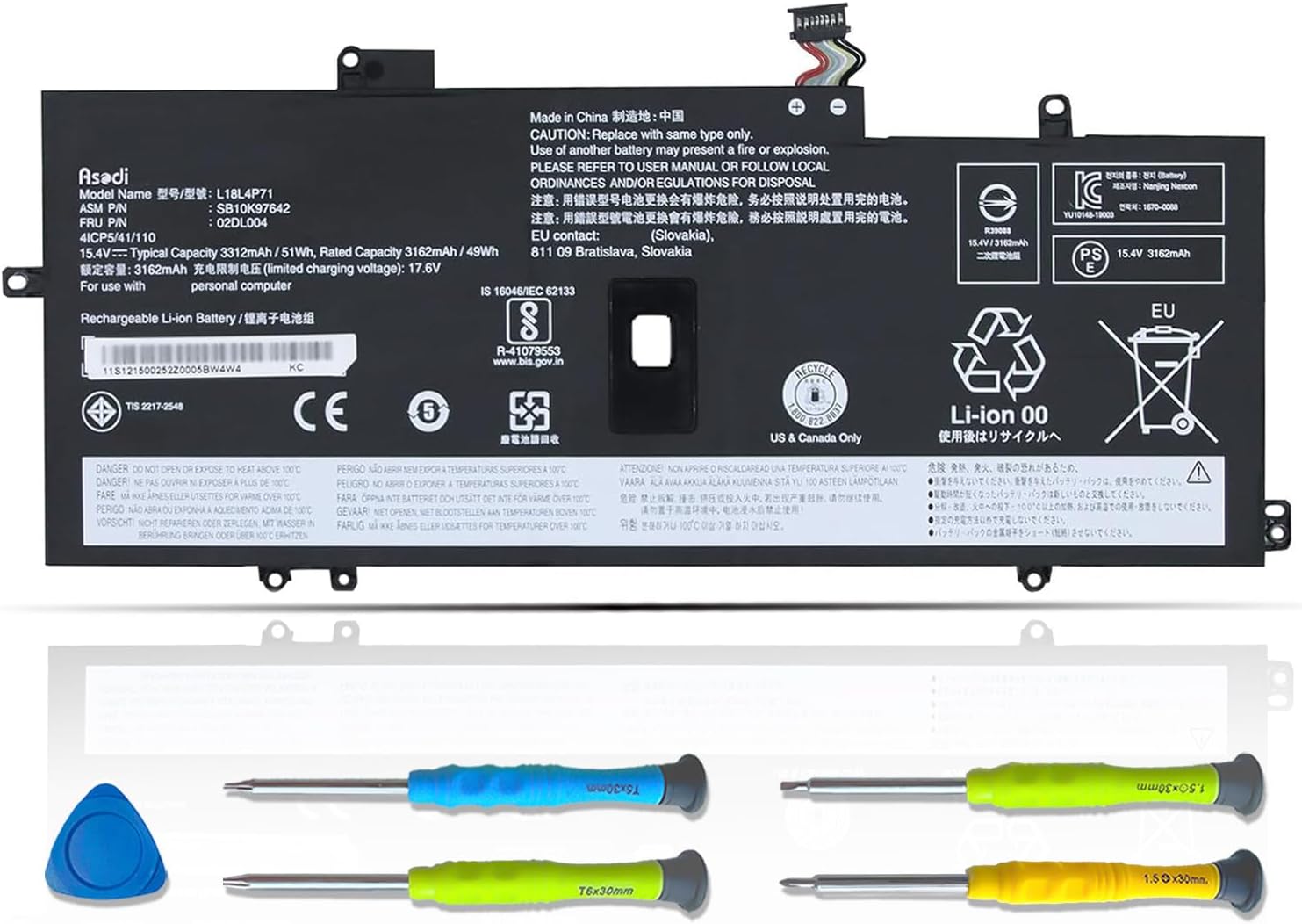 ASODI 51Wh L18L4P71 L18C4P71 L18M4P72 Laptop Battery Compatible with Lenovo ThinkPad X1 Yoga 4th 5th Gen / X1 Carbon 7th 8th Gen Series 02DL004 SB10K97642 02DL005 SB10K97643 02DL006 SB10K97644