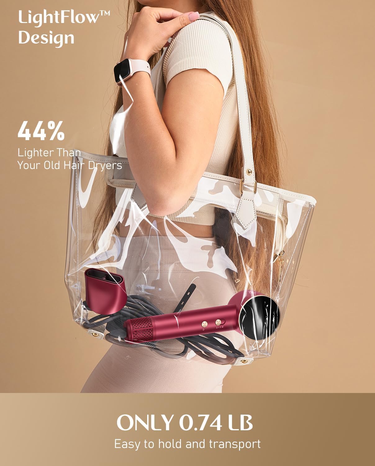 Bluvol SonicDry H10 Apex Professional Hair Dryer, 110,000 RPM Brushless Motor for Fast Drying, 0.74lb LightFlow Travel Blow Dryer, Ionic Tech & 56dB Low Noise for Home, Salon - Burgundy