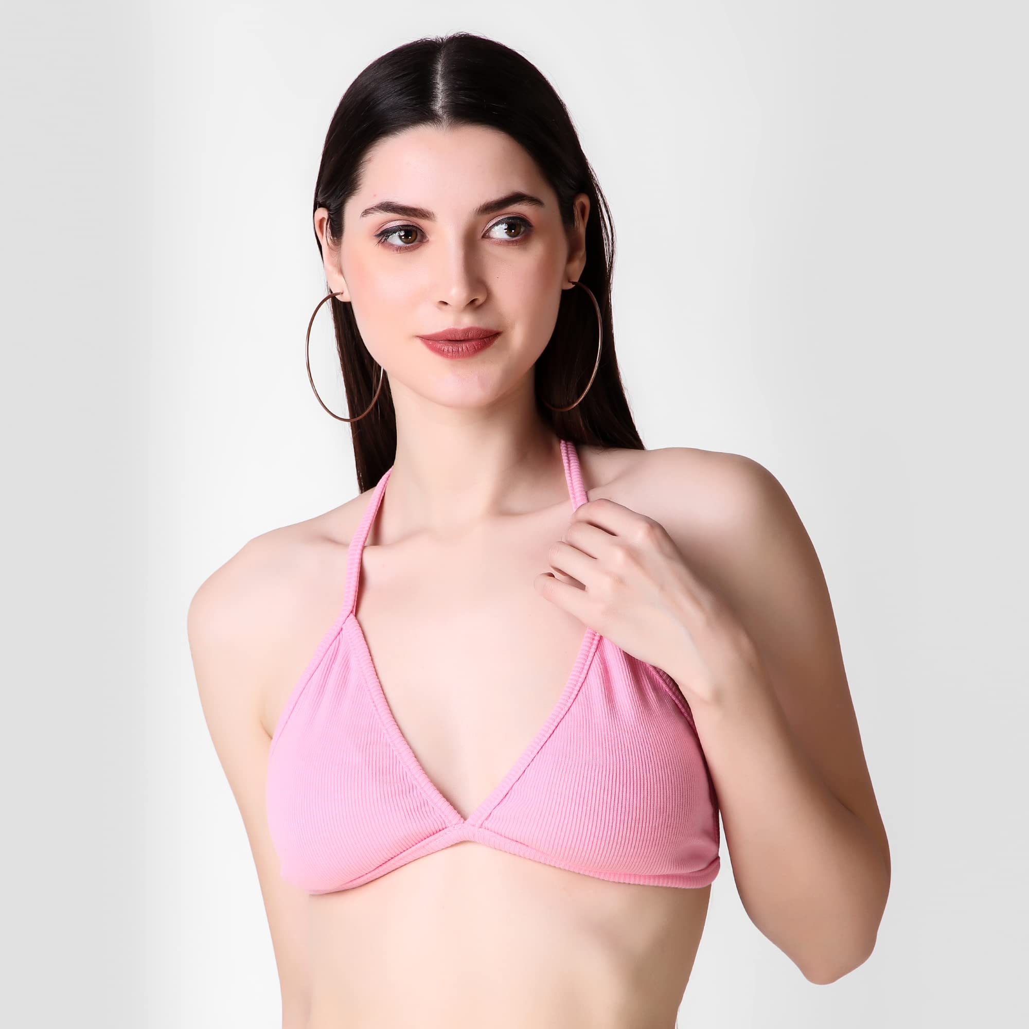 Istyle Can Backless Sleeveless Solid Beachwear Back Tie Up Women Trendy Top Rib Knit/Ribbed Women's Crop Cami Tank Bikini Top for Women | Beach Top (Free Size, Soft Pink) - Image 4 thumbnail