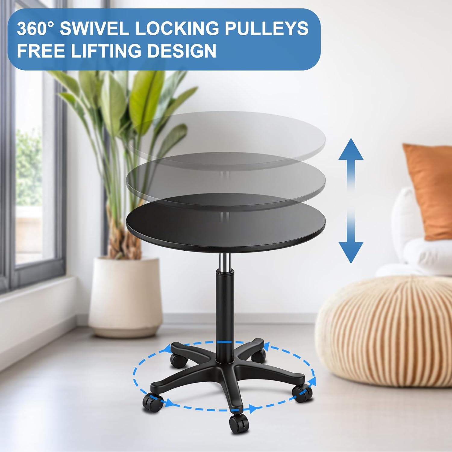 23.3-31.5 Inches Height Adjustable Outdoor Cocktail Round Tables for Patio with Wheels Adjustable Tall 360°Swivel 23.7'' Round Cocktail Bar Table for Patio Pool Balcony Dining Room Party