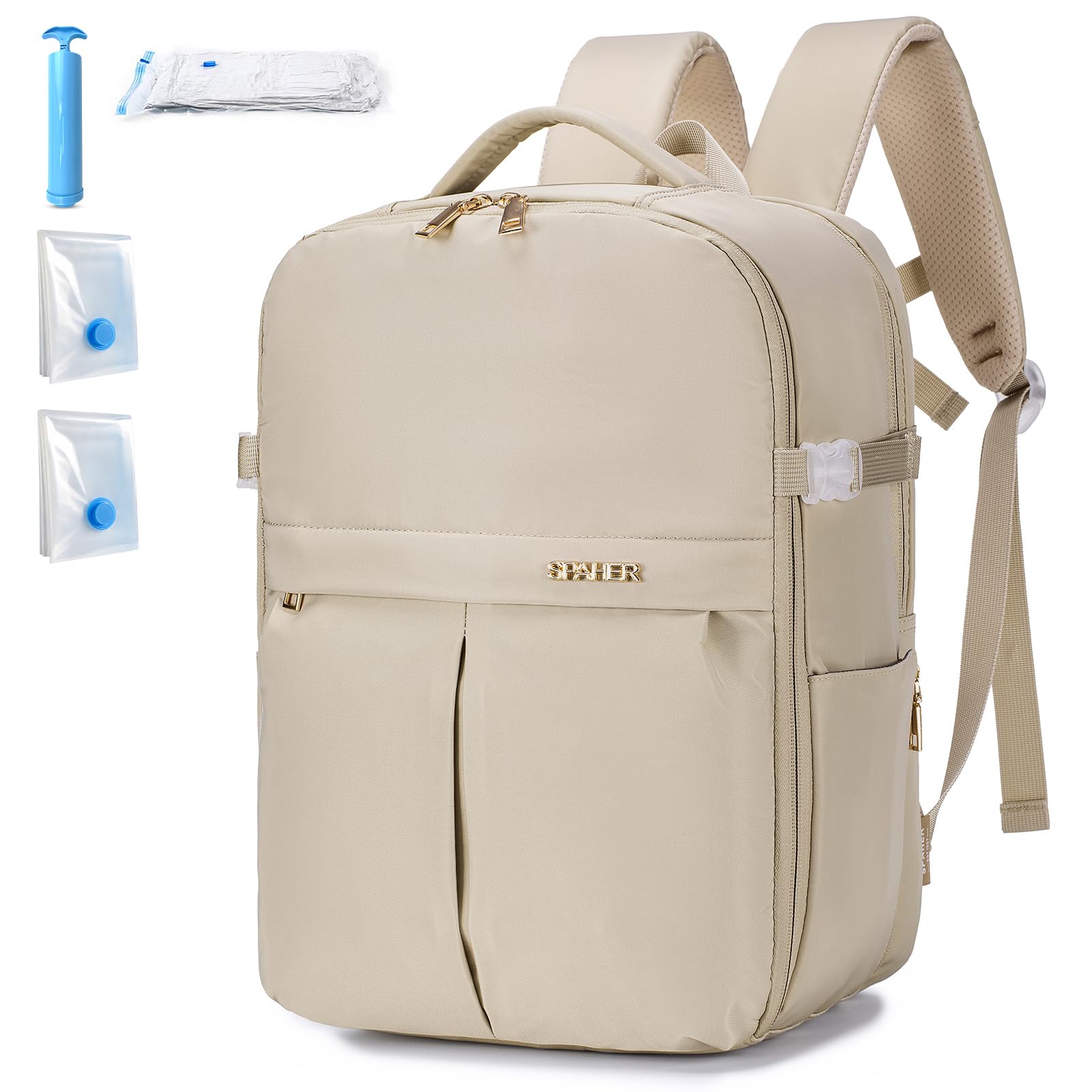 SPAHER Sac à Dos Voyage 30L Cabine Avion 40x30x25 Cm - Compatible Eurowings - Compartiment Ordinateur 15,6" - Imperméable Avec Port USB - Inclut 2 Sacs Sous Vide - 6
