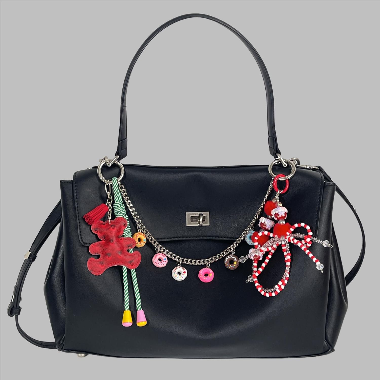 QTMY Cute Bear Doughnut Beaded Braided Keychain Bag Charms for Handbag Purse Backpack Accessories Bogg Bag,564-1 - Image 8