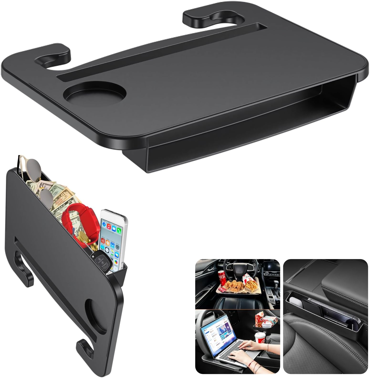 2-in-1 Car Steering Wheel Desk & Seat Gap Organizer Tray