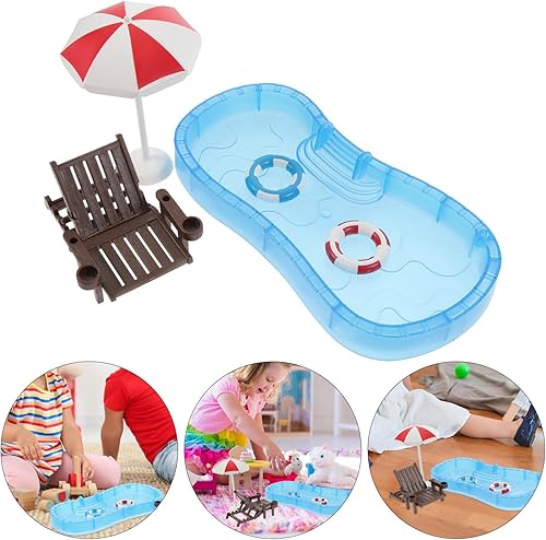 Miniatura 4 de Vaguelly Juego de accesorios de decoración de playa en miniatura para casa de muñecas con silla, sombrilla, piscina, anillo para casa de muñecas,