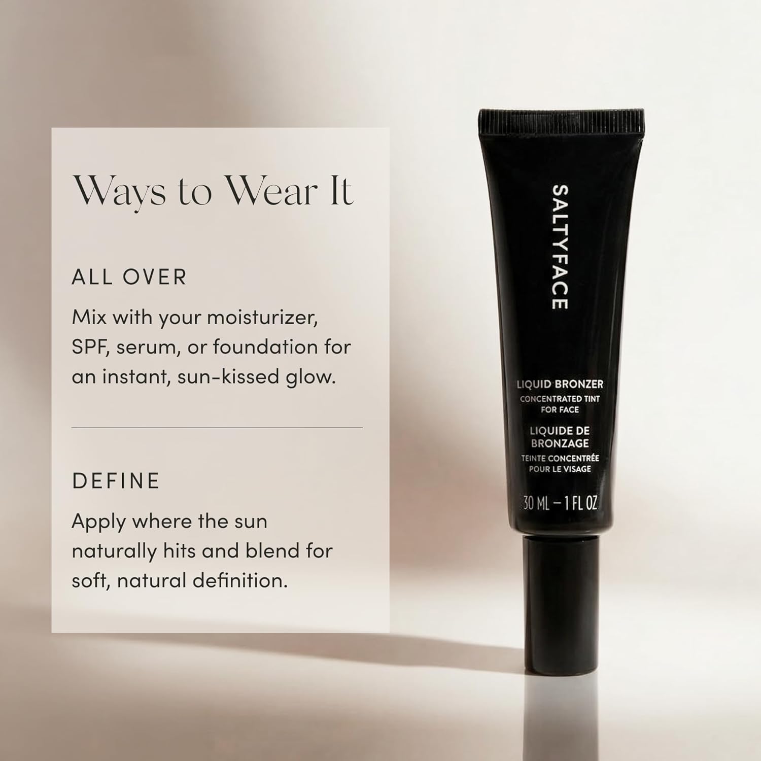 SALTYFACE - Liquid Bronzer - Concentrated Tint for Face - Universal Shade - Bronzing Drops - Helps Even Skin Tone - Lightweight - Hyaluronic Acid & Niacinamide - Vegan Skin Care - 1 FL OZ (30 ML)